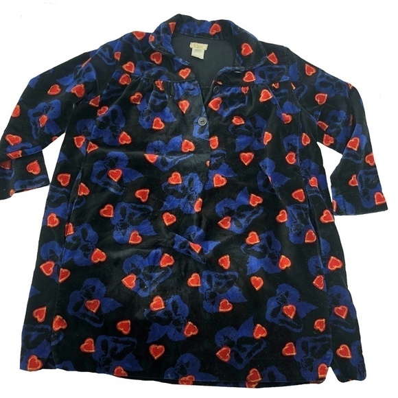 Catimini Warm Blue Velvet Hearts Valentine Dress 4 - Picture 1 of 6